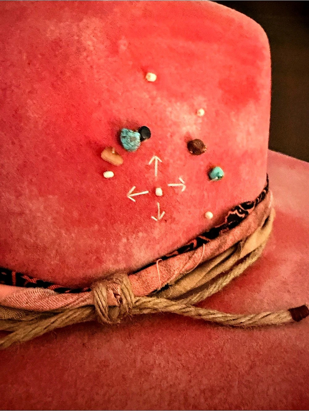 Free People Lovely Bird Montana Turquoise Wrap Felt Hat Pink Medium - Picture 2 of 5